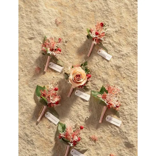 Boutonniere Set of 6 for Groom & Groomsmen Cinnamon rose {2}