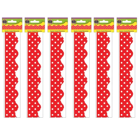 Red Mini Polka Dots Border Trim, 35 Feet Per Pack, 6 Packs {1}