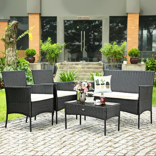 Costway 4PCS Patio Furniture Set Rattan Wicker Conversation Set Outdoor {6}