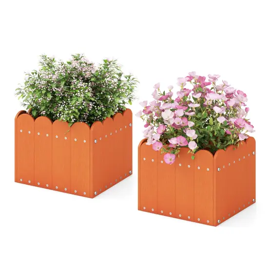 2 Pack Square Planter Box With Drainage Gaps For For Front Porch Garden Balcony Orange {4}