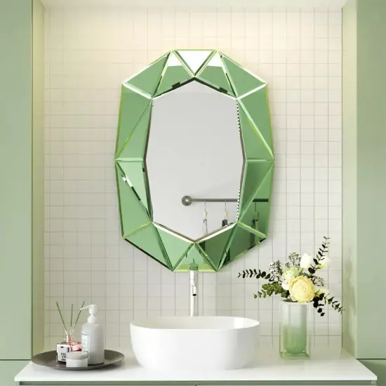 Wisfor Modern Wall Bathroom Mirror w/ Beveled Edge Frame Geometric Mirror Silver {3}