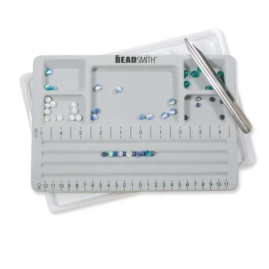 Mini Bead Board, Grey Flocked, 4 Straight Channels, 5 Recessed Compartments, 7.75 x 11.25 inches, design boards for creating bracelets, necklaces and other jewelry {7}