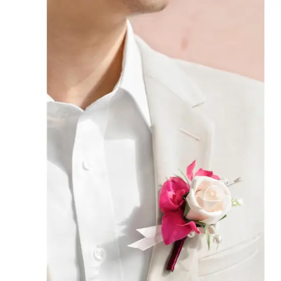 Boutonniere Set of 6 for Groom & Groomsmen Blush & hot pink {4}