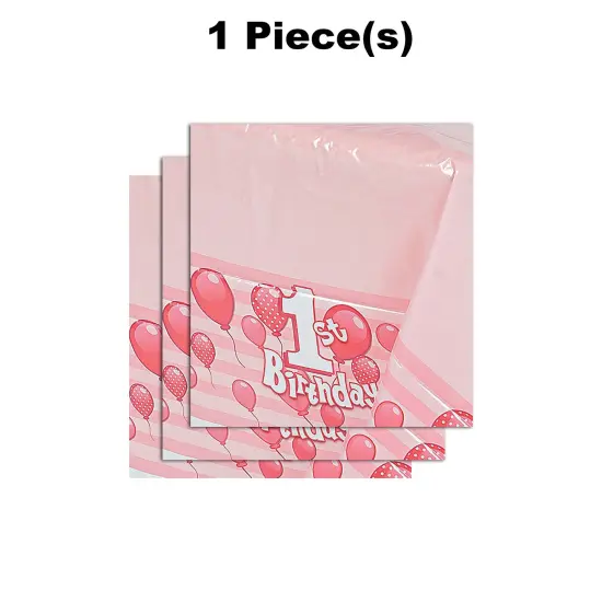 54" x 108" 1st Birthday Red Plastic Tablecloth {2}