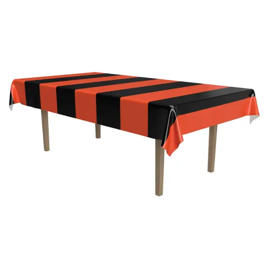 Beistle - Orange & Black Stripes Tablecover - 54" x 108" - 12 Pack {1}