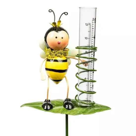 Rain Gauge Garden Metal Stake Bumblebee Decorative Outdoor Yard Decor {1}