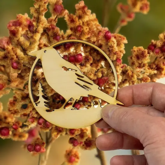 Ornament - Crow Raven Raw wood {5}