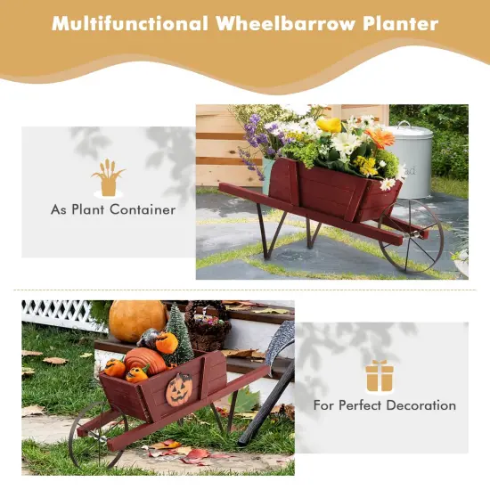 Wooden Wagon Planter With 9 Magnetic Accessories For Garden Yard Red {5}