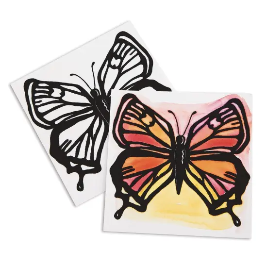 S&S Worldwide Watercolor Velvet Art Butterfly Posters, 10 ea of 3 Designs Printed in Black Flocking on Real Watercolor Paper, Use Pan or Liquid Watercolor Paint, Kids & Adults, 6-1/2" Sq, Pack of 30. {4}