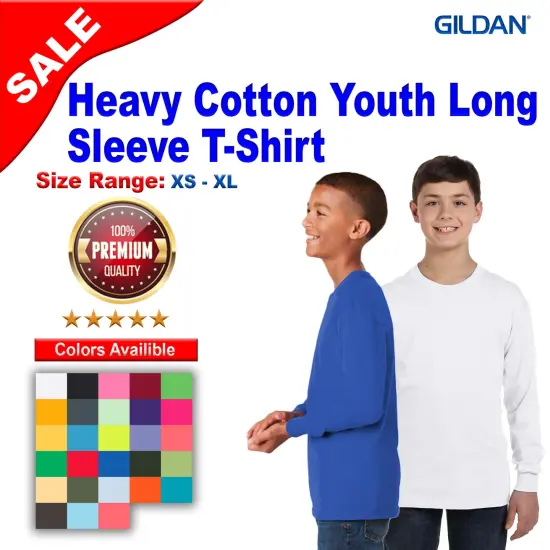 Gildan&reg; Heavy Cotton Youth Long Sleeve Crew-Neck T-Shirt Black {2}
