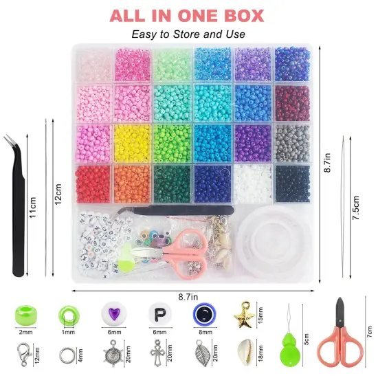 3400 Pieces 4mm Glass Seed Beads for Jewelry Bracelet Making Kit, Small Beads Friendship Bracelet Kit, Tiny Waist Beads Kit with Letter Beads and Elastic String, DIY Art Craft Girls Gifts. {6}