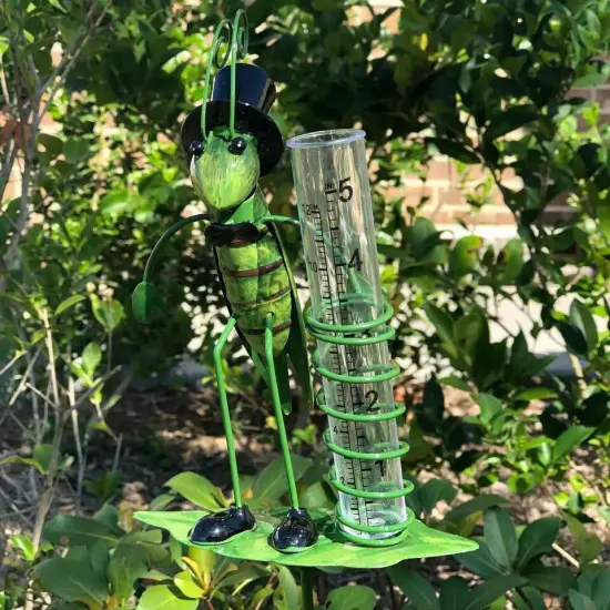 Rain Gauge Garden Metal Stake Decorative Grasshopper Outdoor Yard Decor {4}