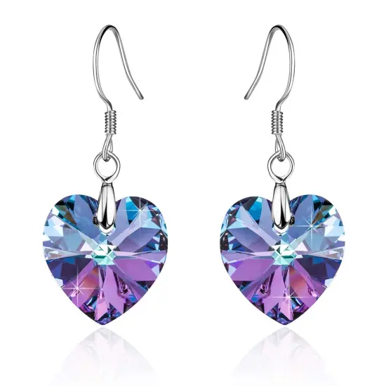 Austrian Crystal Heart Drop Dangle Earrings for Women 925 Sterling Silver Hook Hypoallergenic Earring (Vitrail Light) {1}