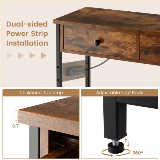 Costway Entryway Table with Charging Station Narrow Console Table with 2 Drawers Brown/Oak {6}
