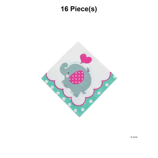 Birthday Pink Elephant Party Beverage Napkins 16 Pieces {2}