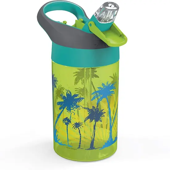 16Oz Riverside Beach Life Kids Water Bottle with Straw and Built in Carrying Loop Made of Durable Plastic, Leak-Proof Design for Travel, 2PK Set UnicornDino Camo {7}