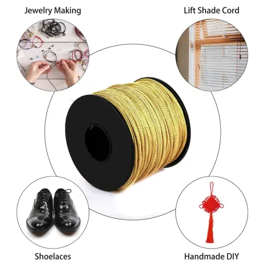 2mm 50 Yards Braided Lift Shade Cord for Necklace Bracelet String Cord, Blind Shade, Trim and Shoelaces (Gold) {6}