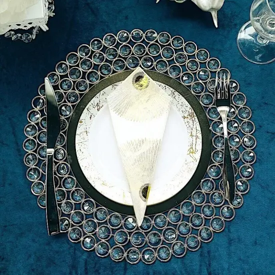 4 GOLD 14" Metal Crystal Beaded Round Charger Plates Wedding Party Supplies {5}