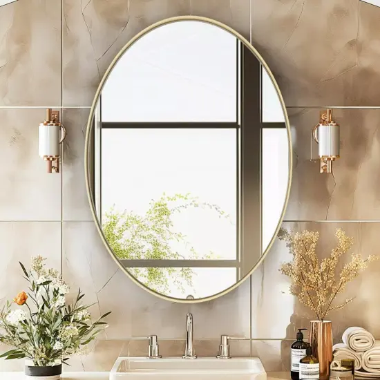 Wisfor Wall Mirror Brushed Gold Aluminum Framed Vanity Accent Mirror Living Room {4}