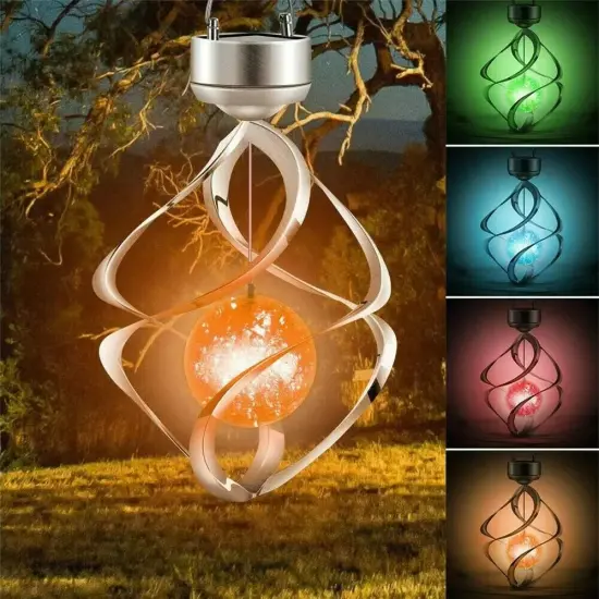Solar Powered Wind Chimes LED Spiral Spinner Lamp Colour Changing Hanging Light {2}
