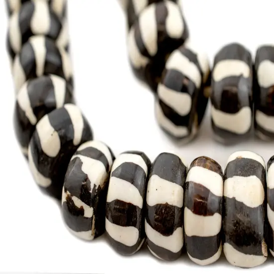 The Bead Chest Batik Bone Beads - Full Strand of Fair Trade African Beads (Large, Zebra Design) {1}