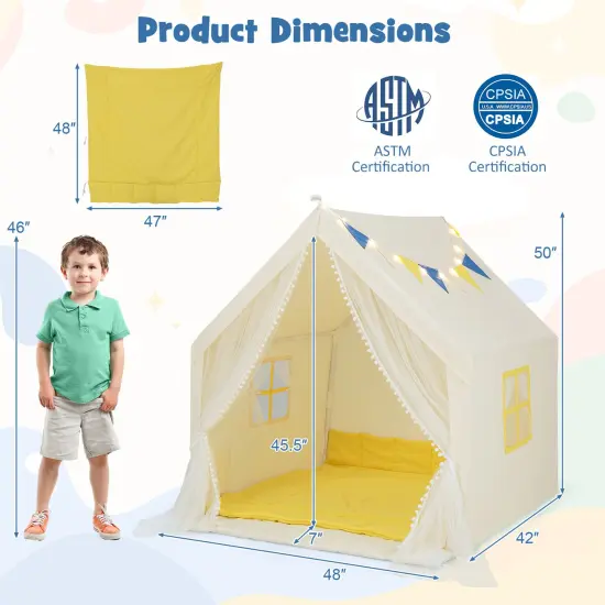 Large Play Tent With Washable Cotton Mat Holiday Birthday Gift For Kids Beige {4}