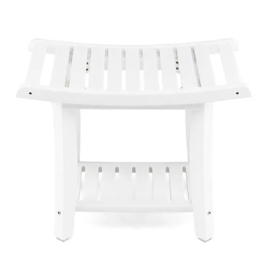 Waterproof Bath Stool with Curved Seat and Storage Shelf White {1}