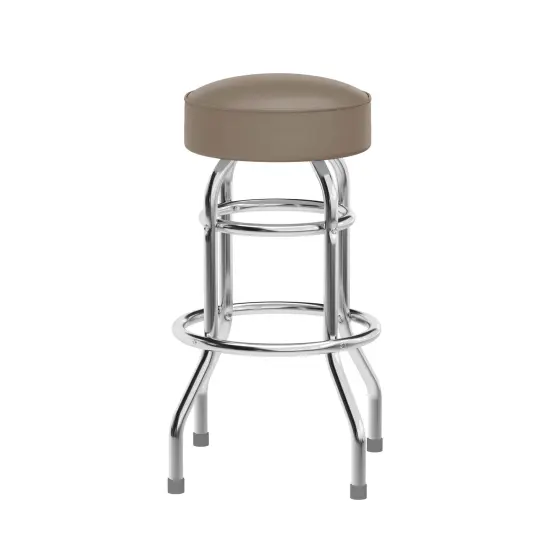 Emma and Oliver Retro Backless Double Ring Chrome Restaurant Dining Barstool Dark Brown {8}