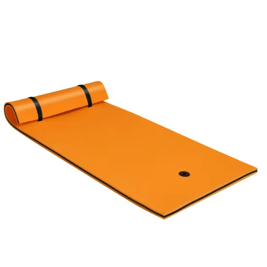 Orange 3-Layer XPE Foam Floating Water Mat with Rolling Pillow and Tear-Resistant {1}