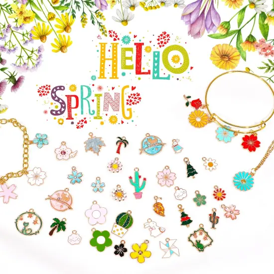120 Pieces Spring Summer Floral Themed Charms, Flower Charms for Jewelry Making, Assorted Gold Enamel Charm Pendants for DIY Necklace Bracelet Earrings Supplies Gifts for Mom Women Girls {4}