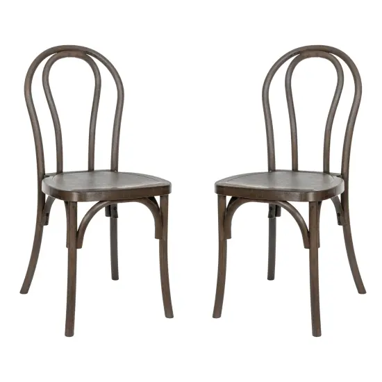 Emma and Oliver Hensler Set of 2 Weather-Resistant Wood Look Stackable Resin Thonet Chairs for Indoor/Outdoor Use Dark Brown {2}