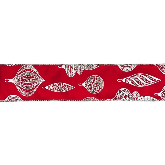 Designer’s Shop WR 63-5184 Holiday Glitter Silver Ornaments Wired edge ribbon 2.5” x 10 yard {5}