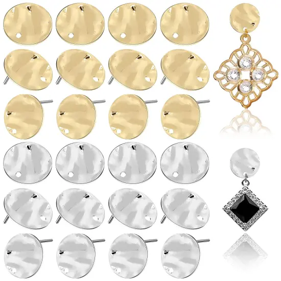 50 PCS Flat Round Ear Studs Earring Posts with Loop Hole Coin Jewelry 13.0 mm Gold Plated Disc Charms Earring for DIY Earrings Craft Making Supplies for Women Girls (White K, KC Gold) {2}