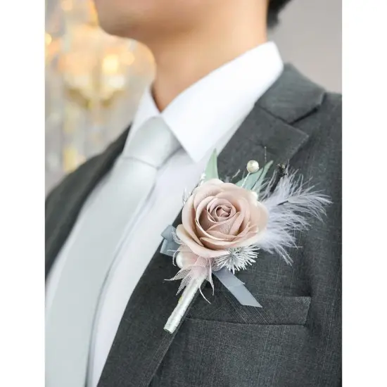 Boutonniere Set of 6 for Groom & Groomsmen Gray & dusty rose {2}
