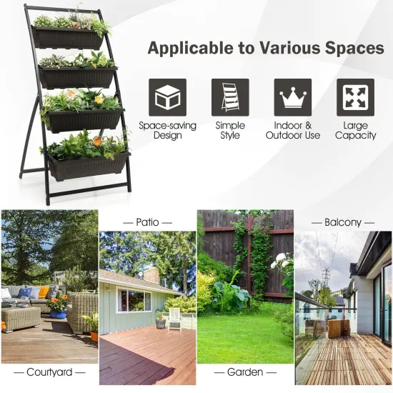 4-tier Vertical Raised Garden Bed With 4 Containers And Drainage Holes-M {3}