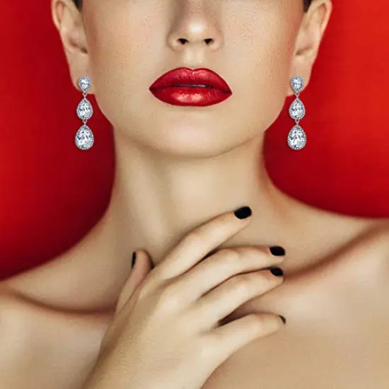 EleQueen Women's Silver-tone Austrian Crystal Tear Drop Pear Shape Long Dangle Earrings Silver-tone Clear {6}