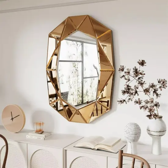 Wisfor Modern Wall Bathroom Mirror w/ Beveled Edge Frame Geometric Mirror Silver {5}