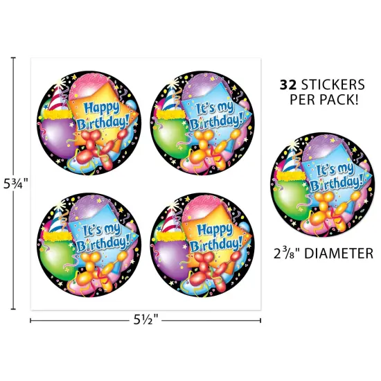 Happy Birthday Wear 'Em Badges, 32 Per Pack, 6 Packs {4}