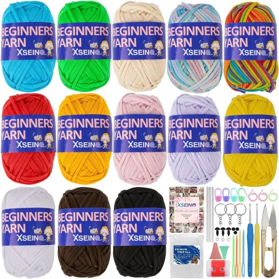 Crochet Kit with Step-By-Step Video Tutorials，Premium Bundle Includes 12 Roll X50Yard Acrylic Yarn Balls, 12 Crochet Hooks, Crochet Bag and All Accessories Kit, Crochet Kit for Beginners Beginner Yarn {1}