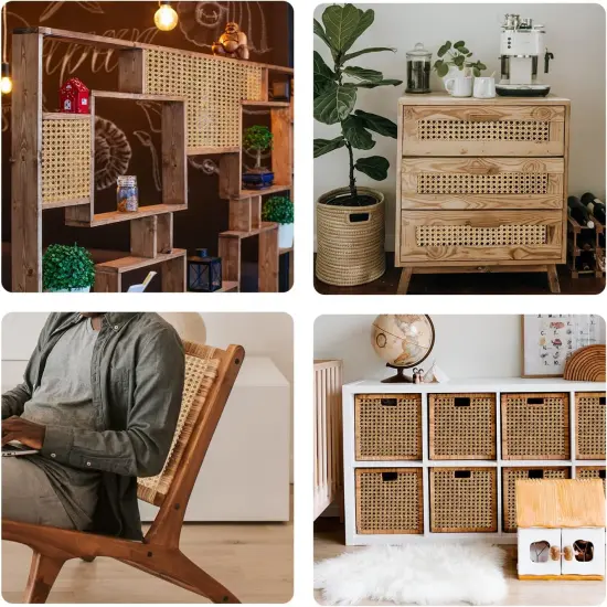 Cane Rattan Webbing Roll, 3.28Ft X 15.8Inch Woven Open Rattan Mesh Natural Rattan Webbing for Caning Projects Star Anise Wide Rattan for DIY Crafts Cabinet Chair Furniture {7}