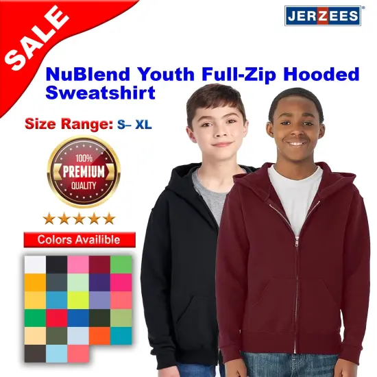 JERZEES&reg; NuBlend Youth Full-Zip Hooded Sweatshirt Oxford {2}