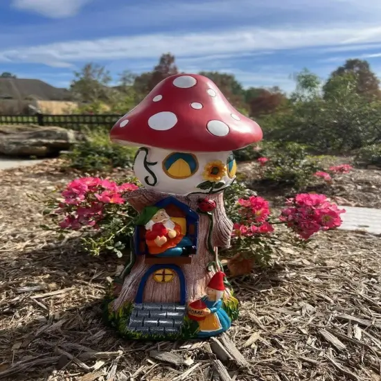 Mushroom Home Funny Garden Gnome Statue Resin Home Lawn Ornament Sculpture Decor {2}