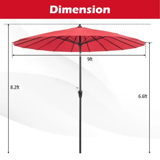 9 Feet Round Patio Umbrella With 18 Fiberglass Ribs Wine {5}