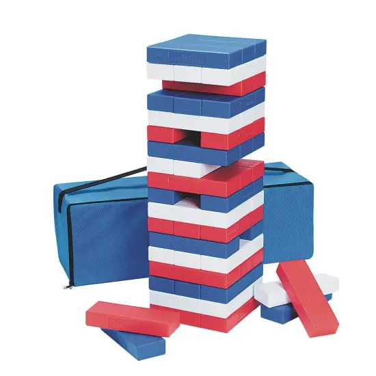 S&S Worldwide Patriotic Super Tumbling Timbers. Giant Version of Popular Stacking Game with Light Hollow Plastic Blocks. 50% Lighter than Wood!Includes Activity Guide, bag, 54 - 9"x3"x1.6" blocks. {1}