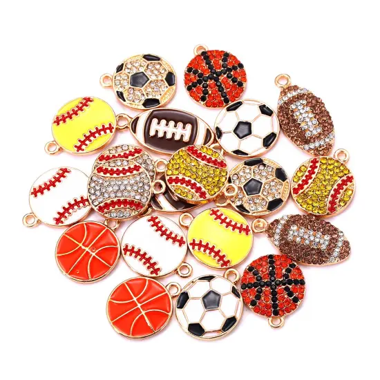 20 Pieces Sports Charms Enamel Basketball Baseball Pendant Charms for Jewelry Making Rhinestone Ball Game Softball Charms for Necklace Bracelet Earrings DIY Crafts (Set 1) {6}