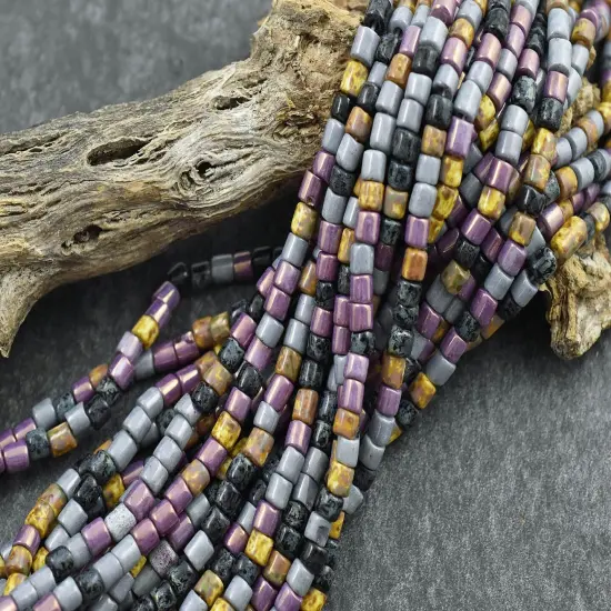 6/0 Aged Lavender Multi Picasso Bugle Tube Seed Bead Mix (21" Strand) {2}