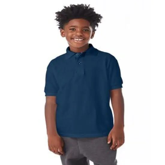 Hanes&reg; Youth EcoSmart Jersey Knit Short Sleeve Collared Polo Navy {1}
