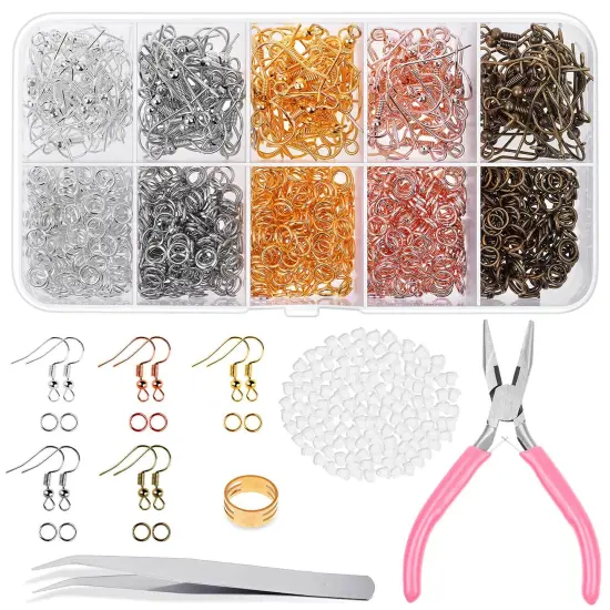 1400 Pieces Earring Hooks, Making Kit with 200pcs Ear Ring 1000pcs Jump Rings, Backs and Jewelry Pliers for Supplies Findings {2}