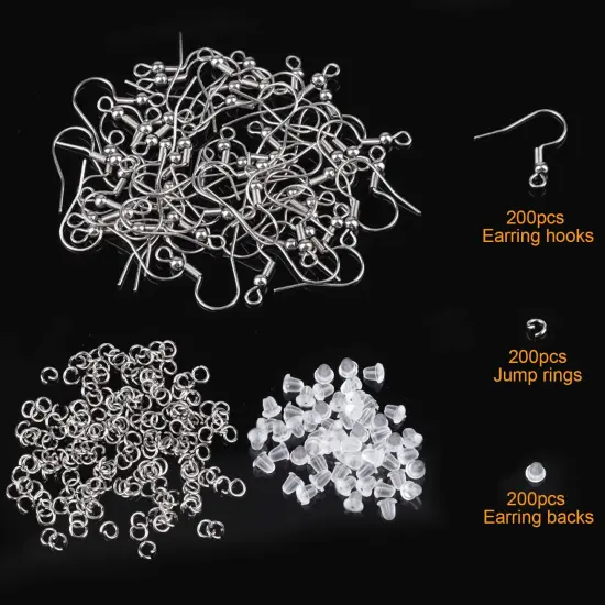 600 Pieces Stainless Steel Earring Hooks French Ear Wire, Earring Making Findings Parts Jewels DIY Supplies Kits, with Silicone Earring Backs Stoppers & Open Jump Ring {1}