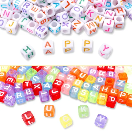 1400 Pieces 5 Color Acrylic Alphabet Cube Beads Letter Beads with 1 Roll 10M Crystal String Cord for Jewelry Making(6mm) {6}